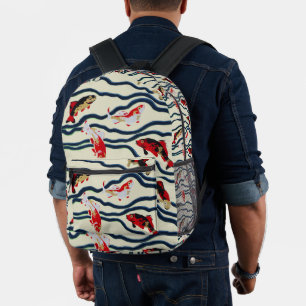 Art Deco Bunte Karpfen Schwimmen Marine Dekor Bedruckter Rucksack