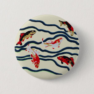 Art Deco Bunte Karpfen Schwimmen Marine Dekor Button