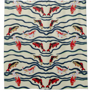 Art Deco Bunte Karpfen Schwimmen Marine Dekor Duschvorhang