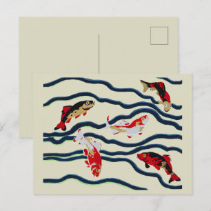 Art Deco Bunte Karpfen Schwimmen Marine Dekor Postkarte