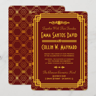 Art Deco Burgundy Wedding lädt ein Einladung