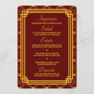 Art Deco Burgundy Wedding Menü Menükarte