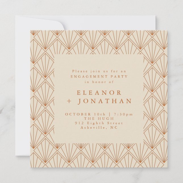 Art Deco Burnt Orange Elegante Engagement Party Einladung (Vorderseite)