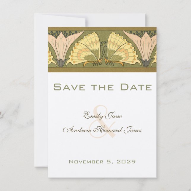 Art Deco Butterfly Calla Lily Wedding Invitation Einladung (Vorderseite)