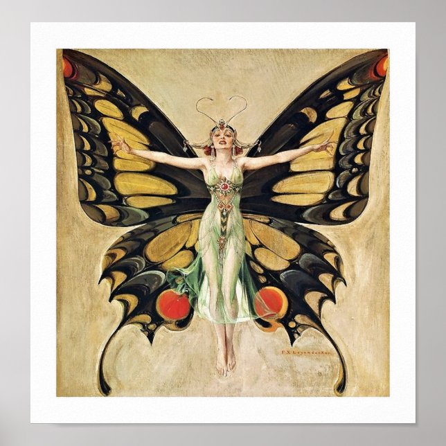 Art Deco Butterfly Lady Poster (Vorne)