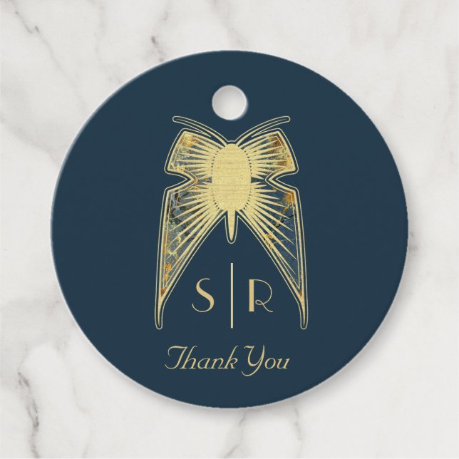 Art Deco Butterfly Monogram "Danke" Geschenkanhänger (Vorderseite)