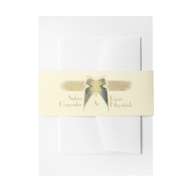 Art Deco Butterfly Monogram Golden Wedding Einladungsbanderole (Vorderseite Beispiel)