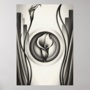 Art Deco Calla-Lilie Monochromes Blumenposter Poster