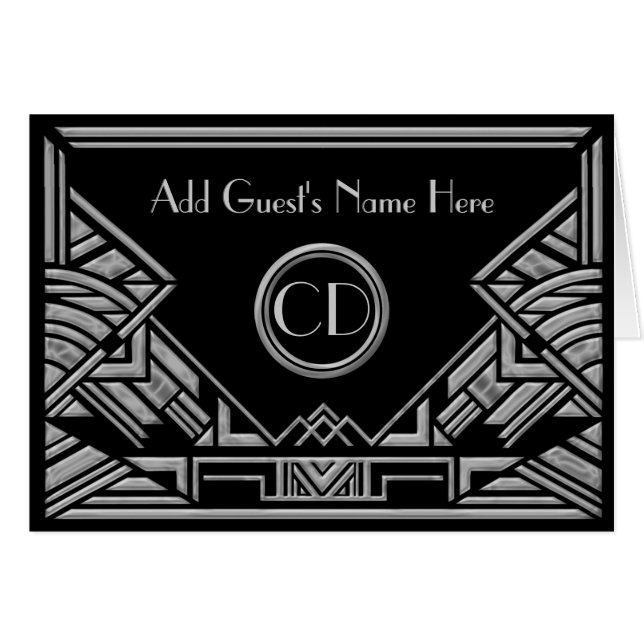 Art Déco Cartes de Mariage gris argent (Devant Horizontal)