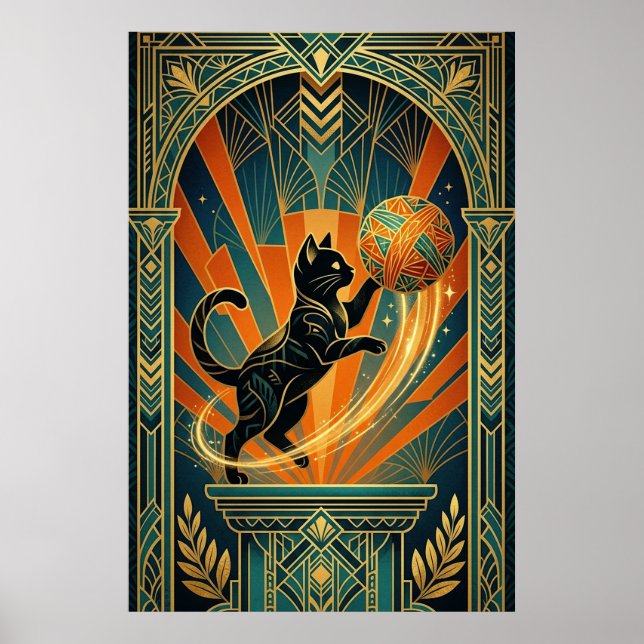 Art Deco Cat Fish Trophy Wall Art Poster (Vorne)
