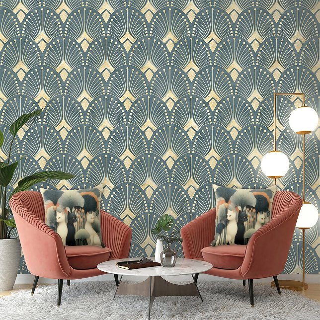 Art Deco Cats in Trees Kissen (Von Creator hochgeladen)