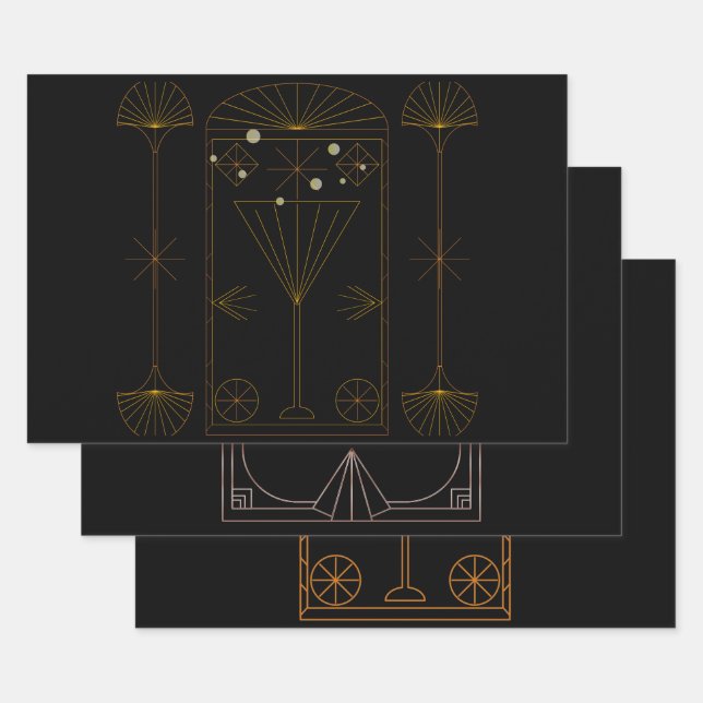 Art Deco Champagne Geschenkpapier Set (Set)