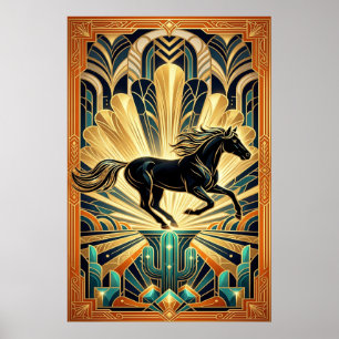 Art Déco Cheval Noir Cactus Palais Or Turquoise Po