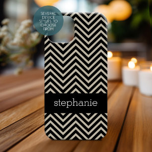Art Deco Chevrons Beige und Schwarzer Individuelle Case-Mate iPhone Hülle
