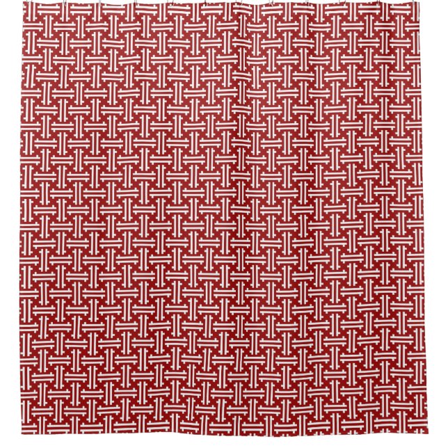 Art Deco Chinese Fret, Dunkelrot und Weiß Duschvorhang (Vorderseite)