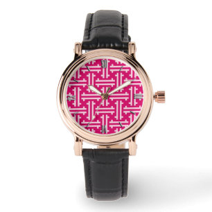Art Deco Chinese Fret, Fuchsia Pink Armbanduhr