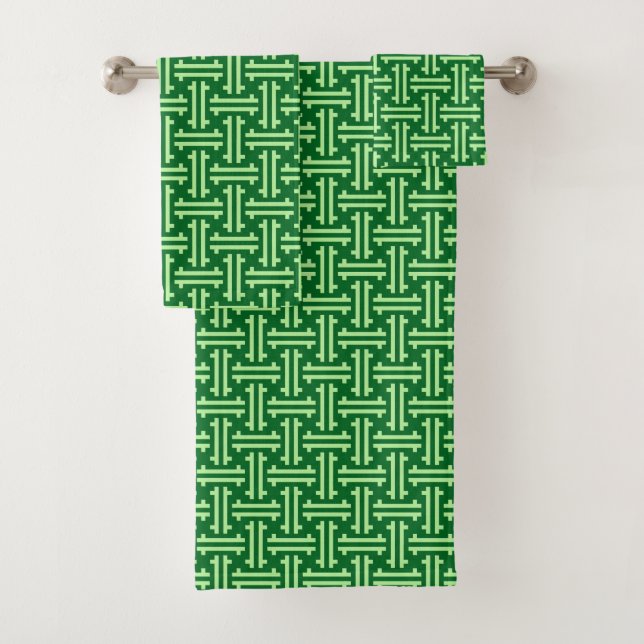 Art Deco Chinese Fret, Jade Green Badhandtuch Set (Insitu)