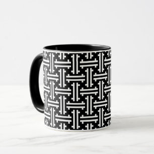 Art Deco Chinesisch Fret, Schwarz und Weiß Tasse