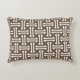 Art Deco Chinesisch Fret, Taupe Tan und Weiß Dekokissen