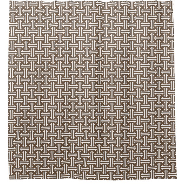 Art Deco Chinesisch Fret, Taupe Tan und Weiß Duschvorhang (Vorderseite)