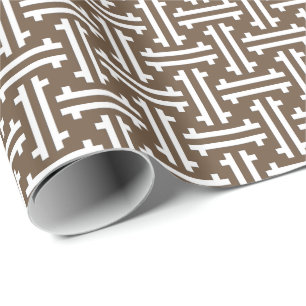 Art Deco Chinesisch Fret, Taupe Tan und Weiß Geschenkpapier