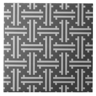 Art Deco Chinesisches Fret, Silber und Grau Fliese