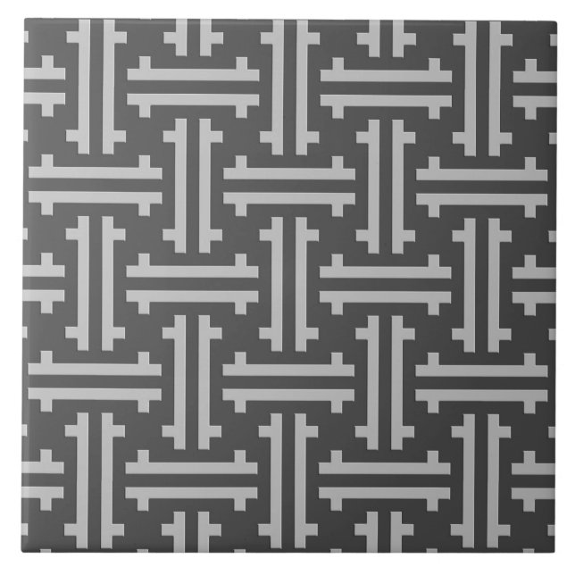 Art Deco Chinesisches Fret, Silber und Grau Fliese (Vorderseite)