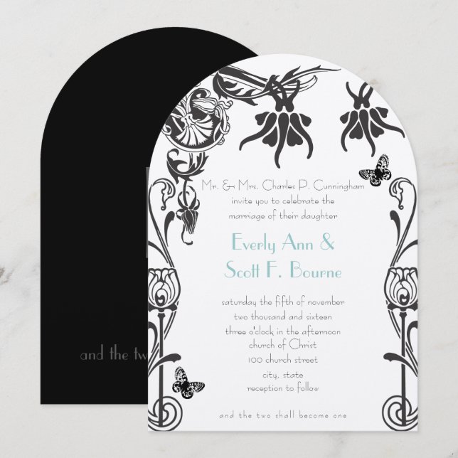 Art Deco Christliche Blume Einladung Hochzeit (Vorne/Hinten)