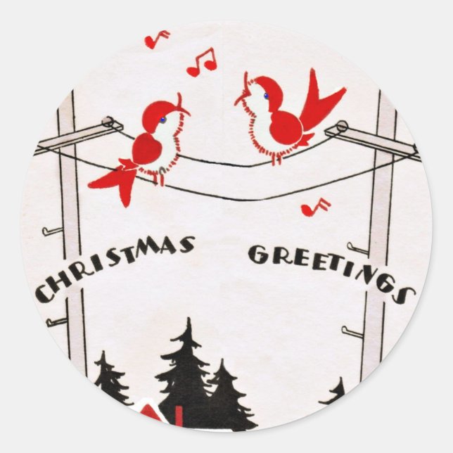 Art Deco Christmas Birds Runder Aufkleber (Vorderseite)