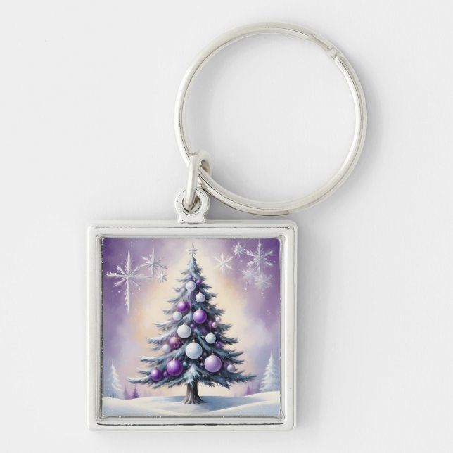 Art Deco Christmas Purple and Silver Haze  Schlüsselanhänger (Vorne)