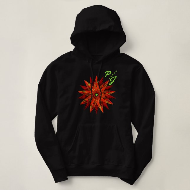 Art Deco Christmas Red Poinsettia Mit Monogramm Hoodie (Design vorne)