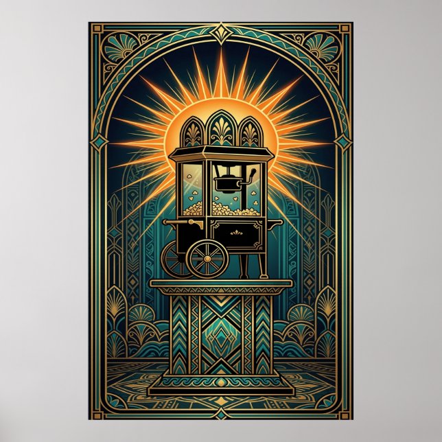 Art Deco Cinema Popcorn Machine Gold & Teal Poster (Vorne)