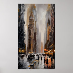 Art Deco Cityscape: Wasserstraßen und Wolkenkratze Poster