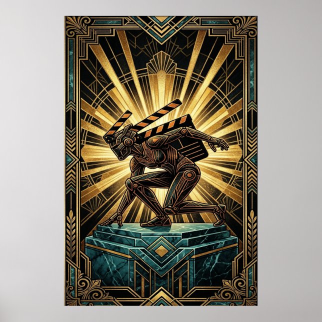 Art Deco Clapperboard Cyborg Silhouette Art Poster (Vorne)