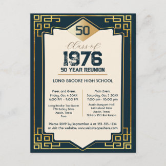 Art Deco Class of 1976 50 Year High School Reunion Postkarte