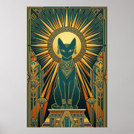 Art Deco Climbing Black Cat Wall Art Poster