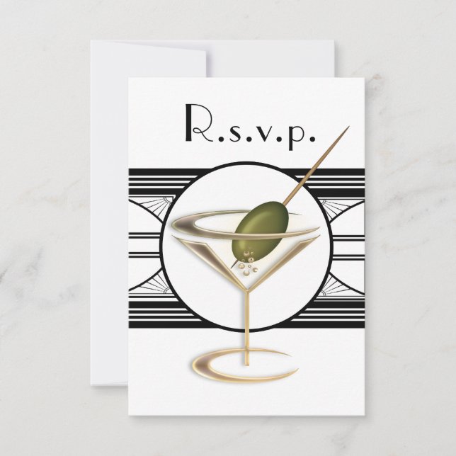 Art Deco Cocktail Design RSVP Karten (Vorderseite)