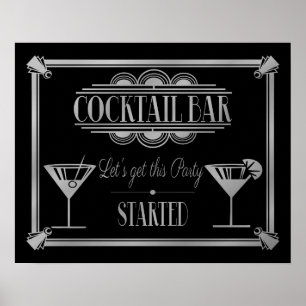 ART Deco Cocktailbar-Schild 1920er Gatsby-Party Poster