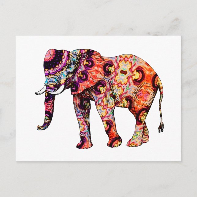 Art Deco Colorful Psychedelic Elephant Postkarte (Vorderseite)