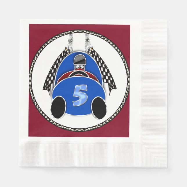 Art Deco Comic Style Blue Race Car Serviette (Vorderseite)