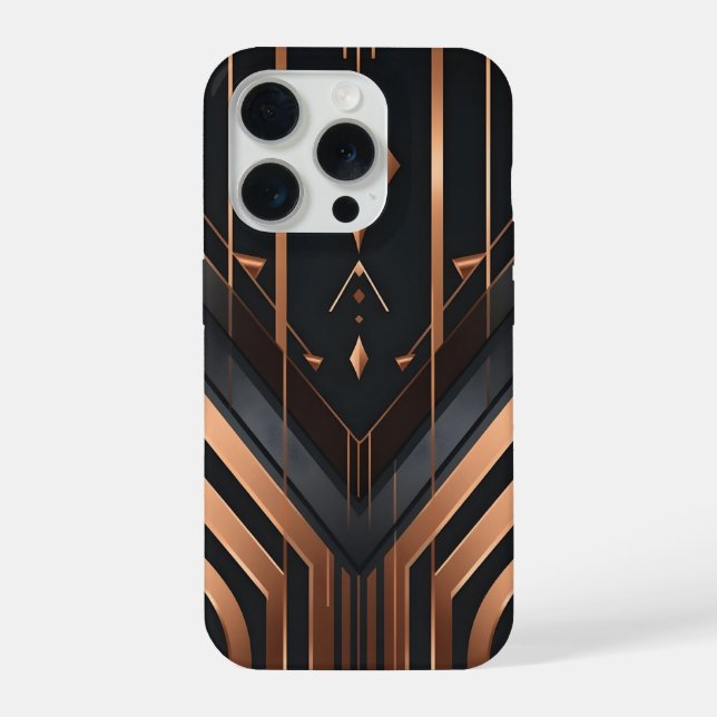 Art Deco Copper & Silver Geometric Design iPhone 15 Pro Hülle (Rückseite)