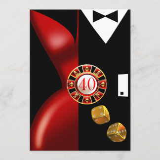 Art Deco Couple 40. Geburtstag Party | Rot schwarz Einladung
