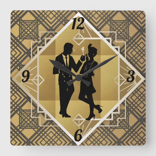 Art Deco Couple. Quadratische Wanduhr (Vorderseite)