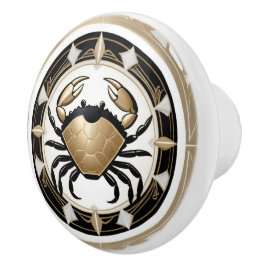 Art Deco Crab Schwarz-weiß Gold Nautic Keramikknauf