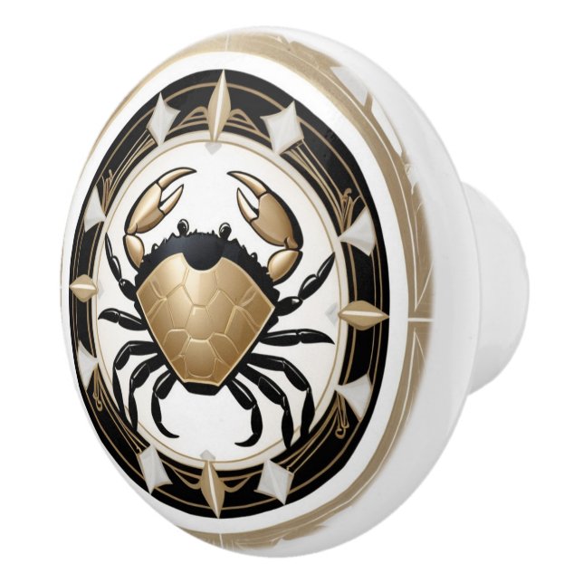 Art Deco Crab Schwarz-weiß Gold Nautic Keramikknauf (Rechts)