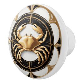 Art Deco Crab Schwarz-weiß Gold Nautic Keramikknauf