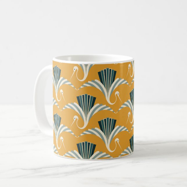 Art Deco Crane - gelber Hintergrund Kaffeetasse (Vorderseite Links)