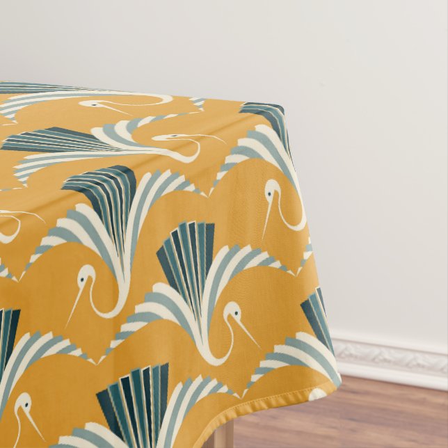 Art Deco Crane - gelber Hintergrund Tischdecke (Beispiel)