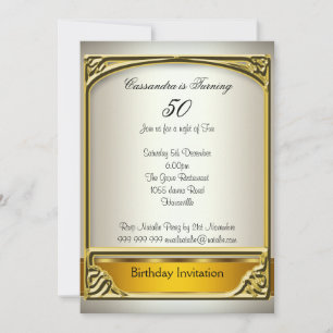 Art Déco Cream Gold 50th Birthday Invitation
