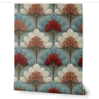Art Deco Creme- und Blaue Fächer Tapete